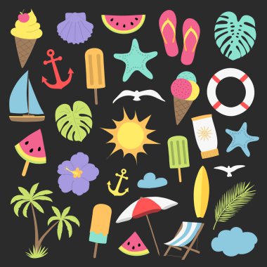 Retro tarzı yaz simgeler kümesi. Vektör.