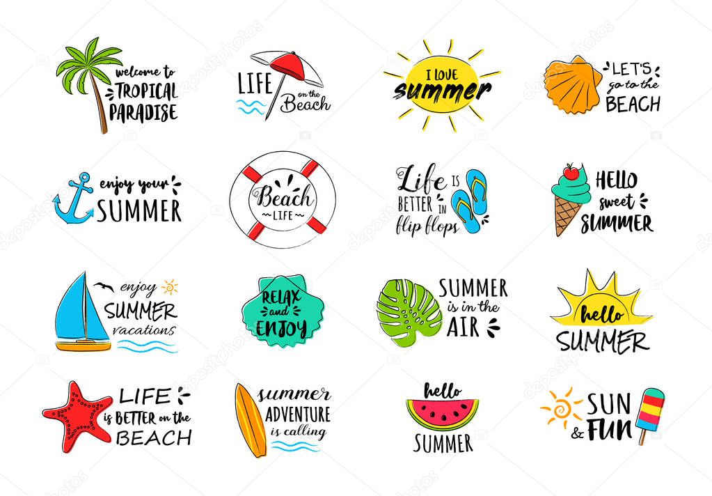 Summer vacations - collection of funny typography. Vector.
