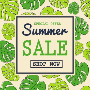 Tropikal poster kavramı yaz Satılık bırakır. Vektör.