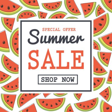 Özel Fırsat - yaz Satılık. Poster karpuz ile. Vektör.
