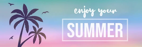 Zomer Typografie Met Palmbomen Kleurrijke Banner Vector — Stockvector