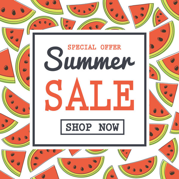 Специальное предложение - Летняя продажа. Плакат с арбузами. Вектор
.