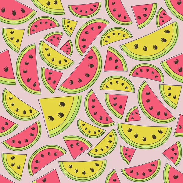 Motif Sans Couture Avec Pastèques Melons Dessinés Main Vecteur — Image vectorielle