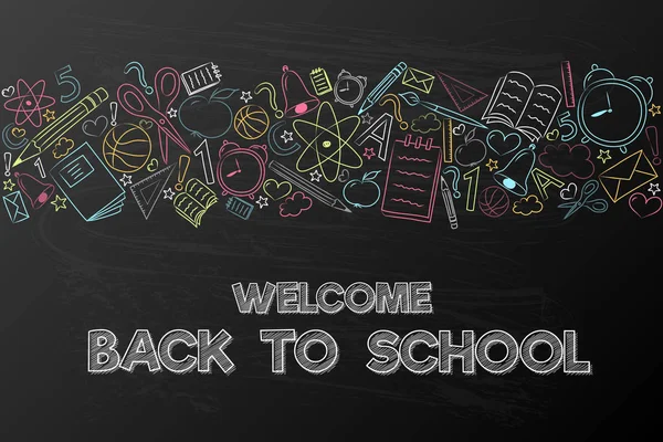 Welcome Back School Poster Hand Drawn Elements Vector — Stock Vector