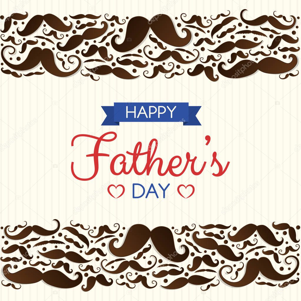 Happy Father's Day - concept of poster with funny mustaches and wishes. Vector.