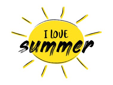 Güneş yaz poster - komik metin ile el çekilmiş simgesi. Vektör.