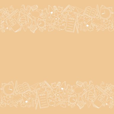 El ile bir okul poster kavramı aksesuarlar - şablon bir poster / çizilmiş. Vektör.