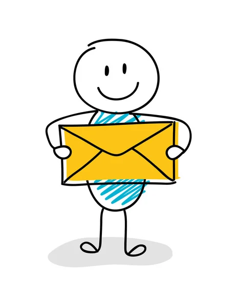 Imagem Conceitual Com Stickman Desenho Animado Mostrando Envelope Mail Ícone — Vetor de Stock