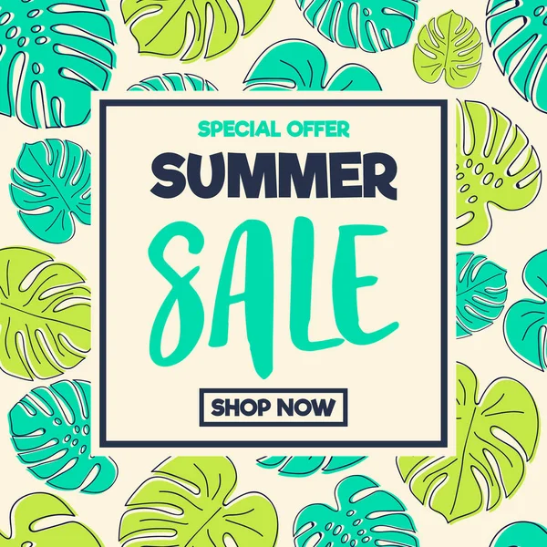 Πώληση Καλοκαίρι Αφίσα Πολύχρωμα Φύλλα Διάνυσμα — Διανυσματικό Αρχείο