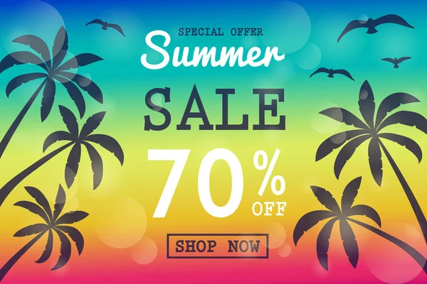 Yaz Satılık - tropik avuç içi ile banner kavramı. Vektör.