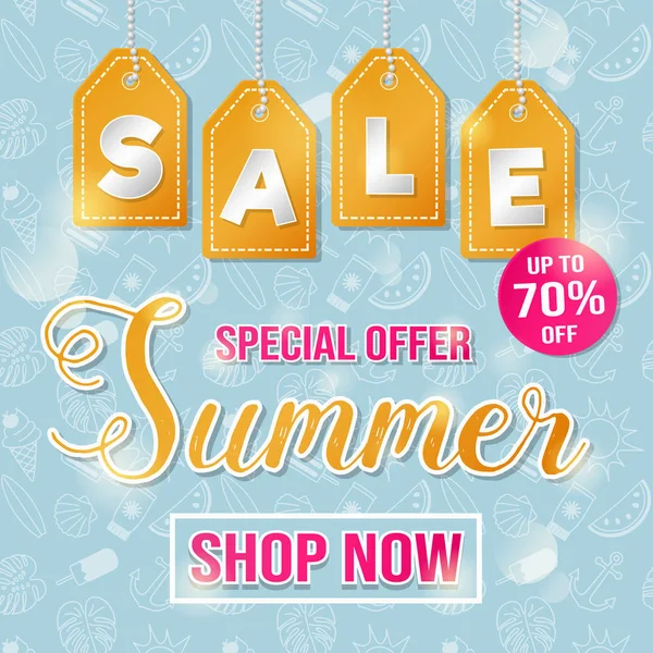 Yaz Satılık - parlak poster dokulu arka plan ile. Vektör.