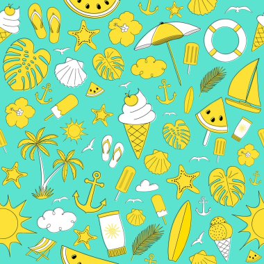 Seamless modeli ile renkli yaz kutsal kişilerin resmi. Vektör.