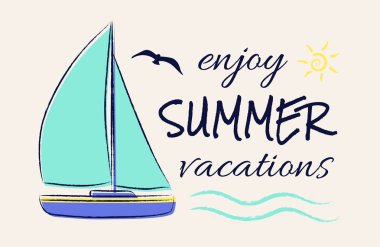 Yaz - komik el çekilmiş etiket retro tarzı. Vektör.