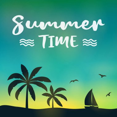Paradise tatil - palmiye ağaçları ile parlak poster. Vektör.