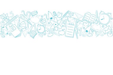 El ile bir okul poster kavramı aksesuarlar - şablon bir poster / çizilmiş. Vektör.