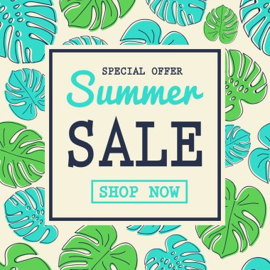 Yaz Satılık - renkli poster bırakır. Vektör.