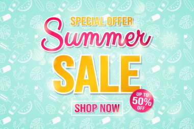 Büyük yaz Satılık renkli ve parlak kartı. Vektör.