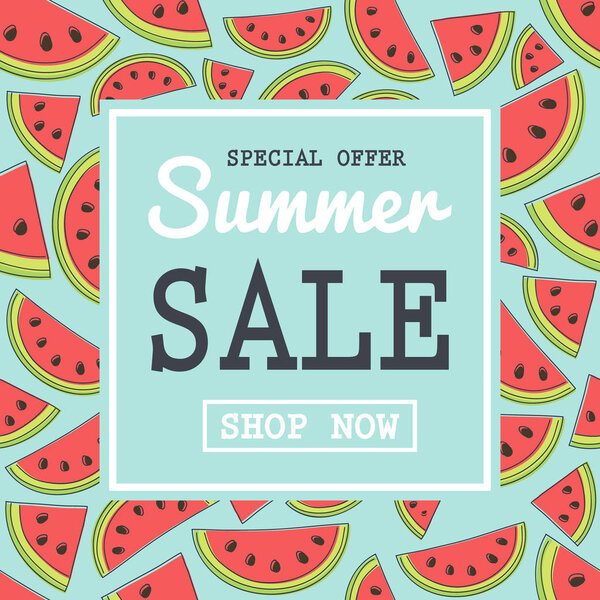 Летняя распродажа - фон с сочными арбузами. Вектор
.