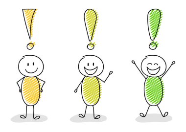 Komik el stickmen ünlem işareti ile çekilmiş. Vektör.