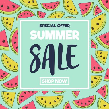 Yaz Promosyonu - poster kavun ve karpuz ile. Vektör.