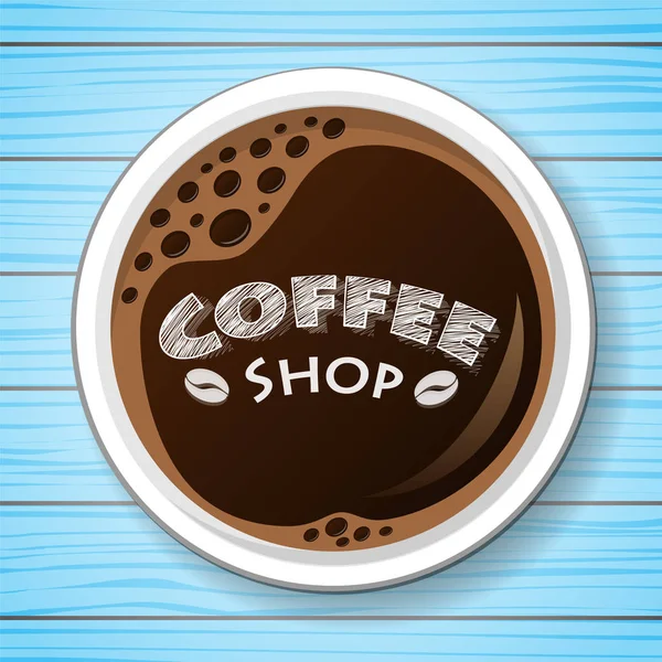 Tasse Kaffee Auf Blauem Holztisch Draufsicht Vektor — Stockvektor