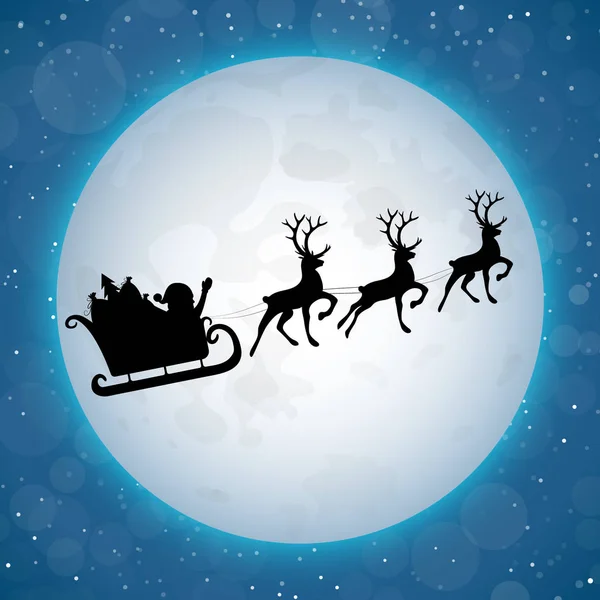 Noel Baba Silüeti Üzerinde Sky Reindeers Ile Vektör — Stok Vektör