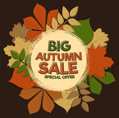 Sonbahar satış - poster yaprakları ile. Vektör.