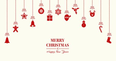 Güzel asılı Noel süslemeleri arzular ile-kart. Vektör.