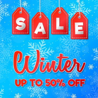 Kış indirimi - kar taneleri ile parlak banner. Vektör.