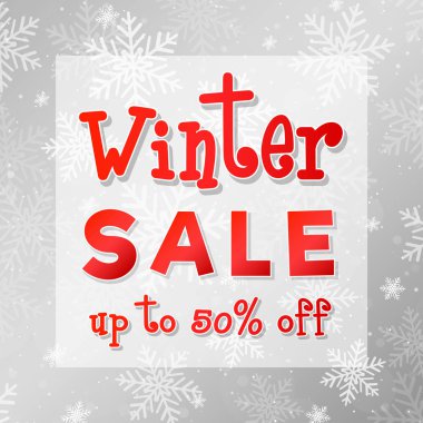 Kış indirimi - kar taneleri ile parlak banner. Vektör.