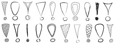 Elle çizilmiş ünlem işareti topluluğu. Vektör.