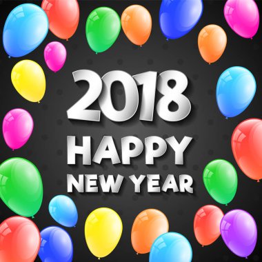 Mutlu yeni yıl 2018 - renkli balonlar ile banner.
