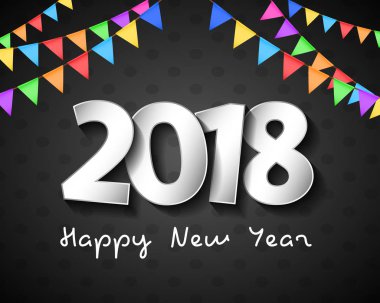 Mutlu yeni yıl 2018 - renkli kiraz kuşu bayrakları ile banner.