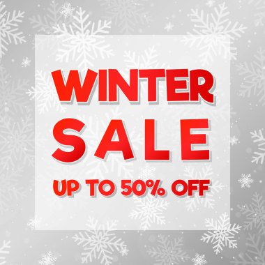 Poster kış indirimi için kar taneleri ile. Vektör.