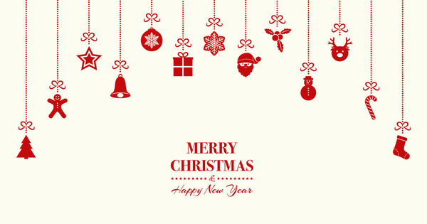 Beautiful hanging Christmas decorations with wishes - card. Vector.