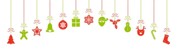 Weihnachtssymbole Auf Weißem Hintergrund Aufhängen Panorama Kopfzeile Vektor — Stockvektor