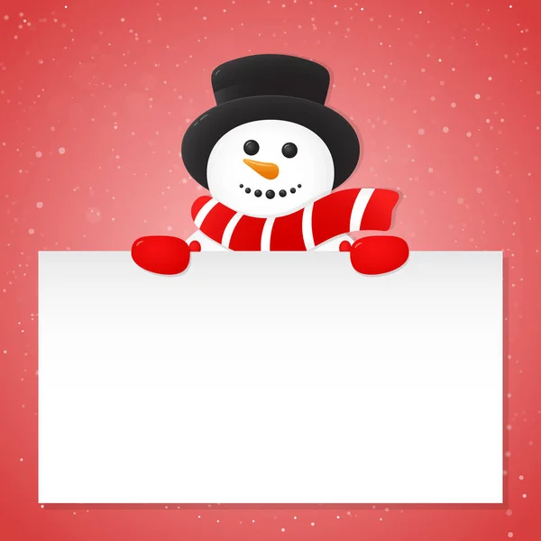 Happy Snowman Hat Holding Piece Paper Vector — Stock Vector