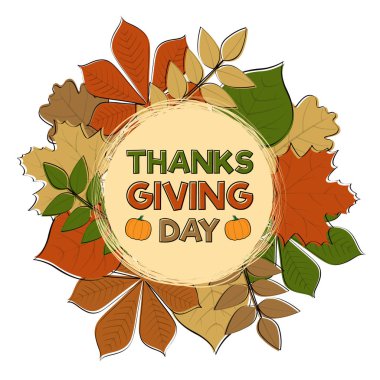 Şükran günü - sonbahar yaprakları ile güzel afiş. Vektör.