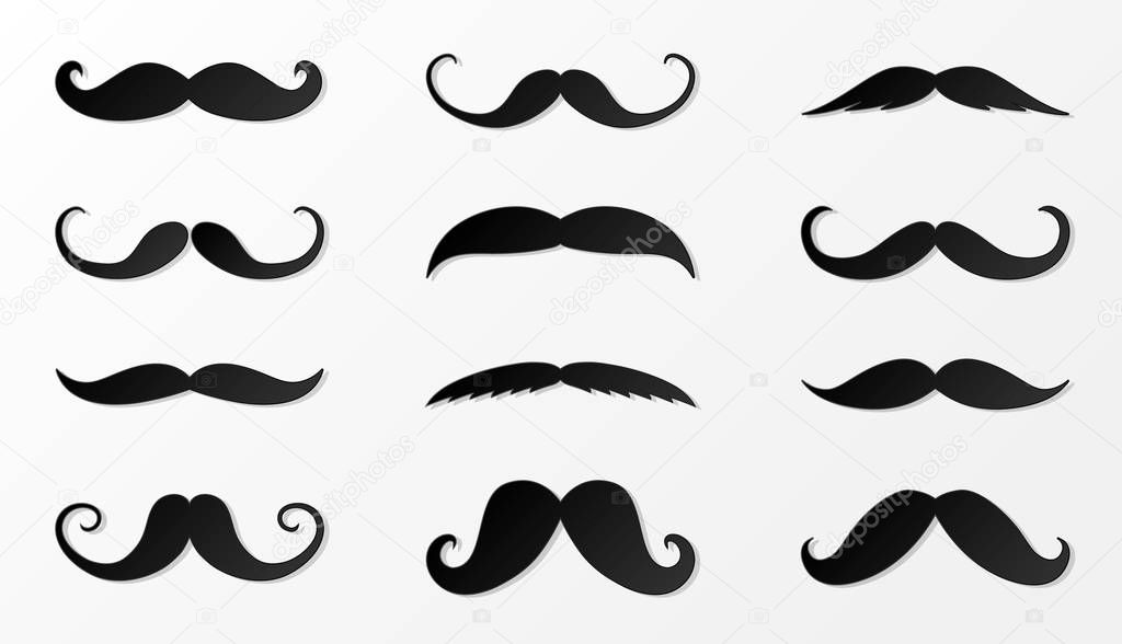 Collection of black moustache made of paper. Vector.