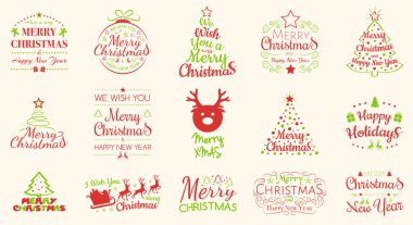 Kırmızı ve yeşil Noel selamlar kümesi. Vektör.