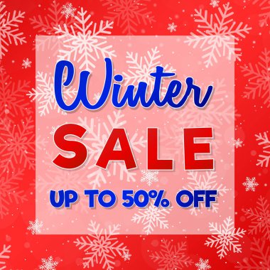 Kış indirimi - kar taneleri ile parlak banner. Vektör.