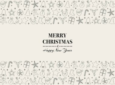 Merry Christmas - afiş ile tebrik ve elle çizilmiş simgeler. Vektör.