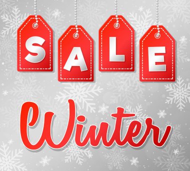 Poster kış indirimi için kar taneleri ile. Vektör.