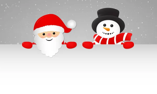 Рождественская Открытка Счастливыми Санта Клаусом Снеговиком Вектор — стоковый вектор