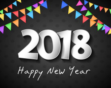 Mutlu yeni yıl - poster bayrakları kiraz kuşu ile. Vektör.