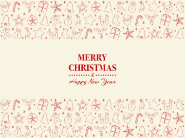 Merry Christmas - elle çizilmiş dekorasyon ve dilek ile kartı. Vektör.