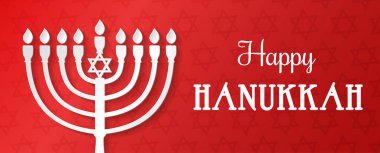Hanuka Bayramınız kutlu olsun - kağıttan yapılmış menorah ile banner. Vektör.