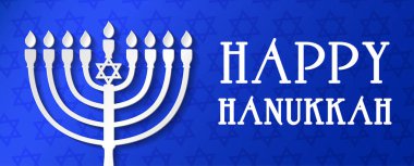 Hanuka Bayramınız kutlu olsun - kağıttan yapılmış menorah ile banner. Vektör.