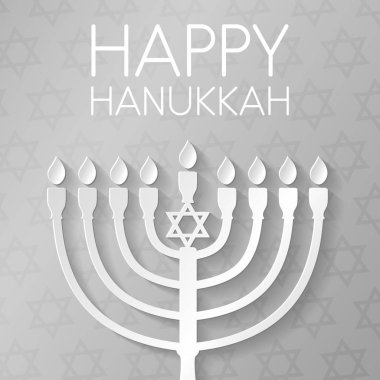 Hanuka Bayramınız kutlu olsun - kağıttan yapılmış menorah ile banner. Vektör.
