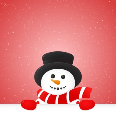 Sevimli kardan adam ve kar taneleri ile Noel arka plan. Vektör.